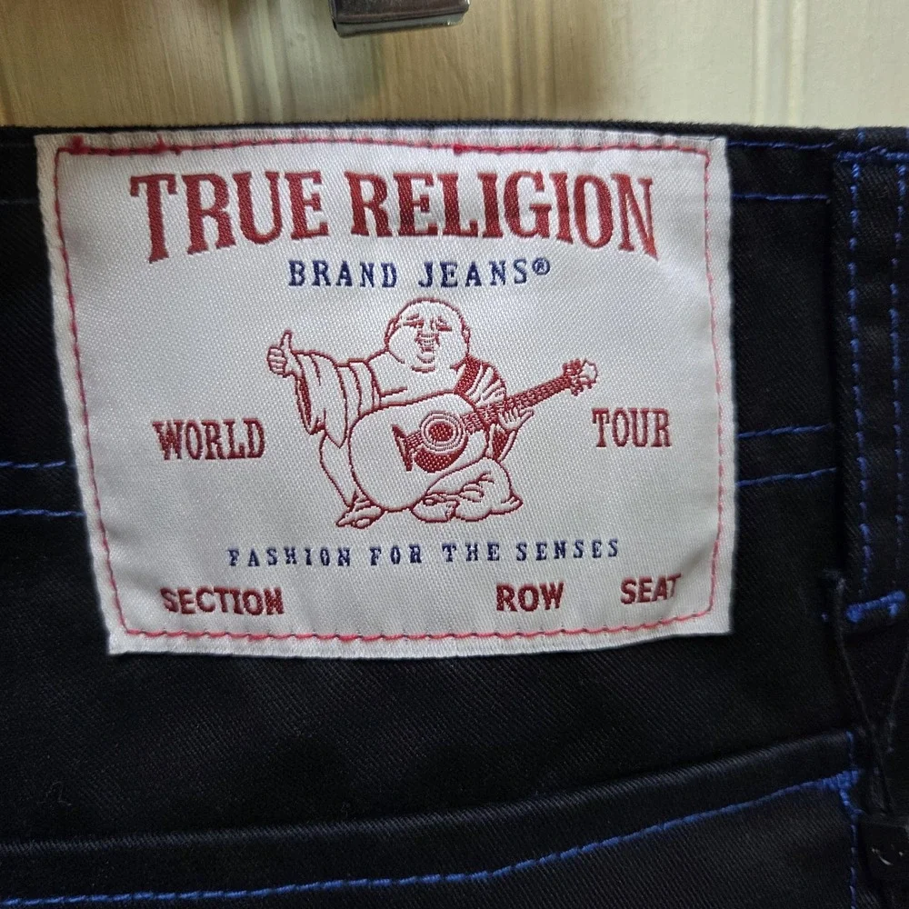 True Religion Mens‎ Cargo Pants Jet Black Pacific Blue Contrast Stitch 108335 36